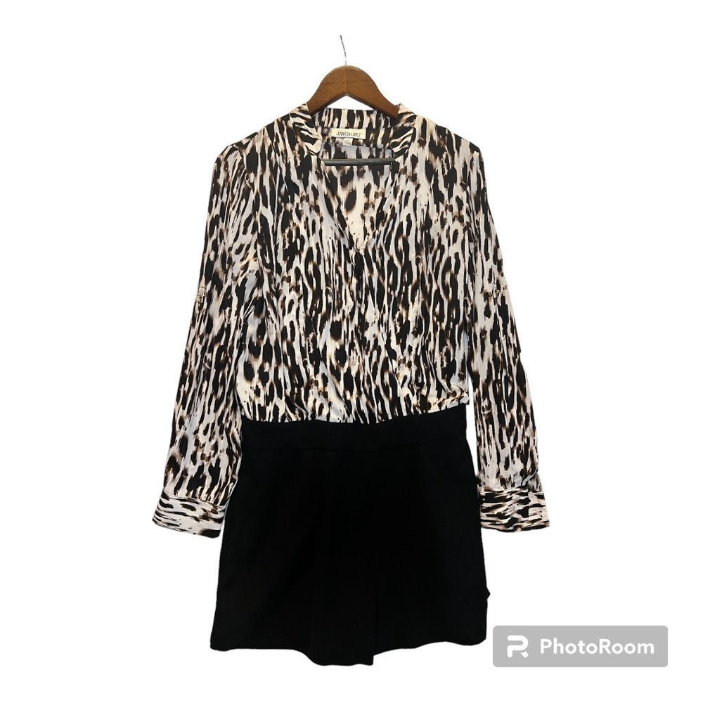 Jennifer Lopez Leopard Print Top Black Short Bottom Romper Size 12